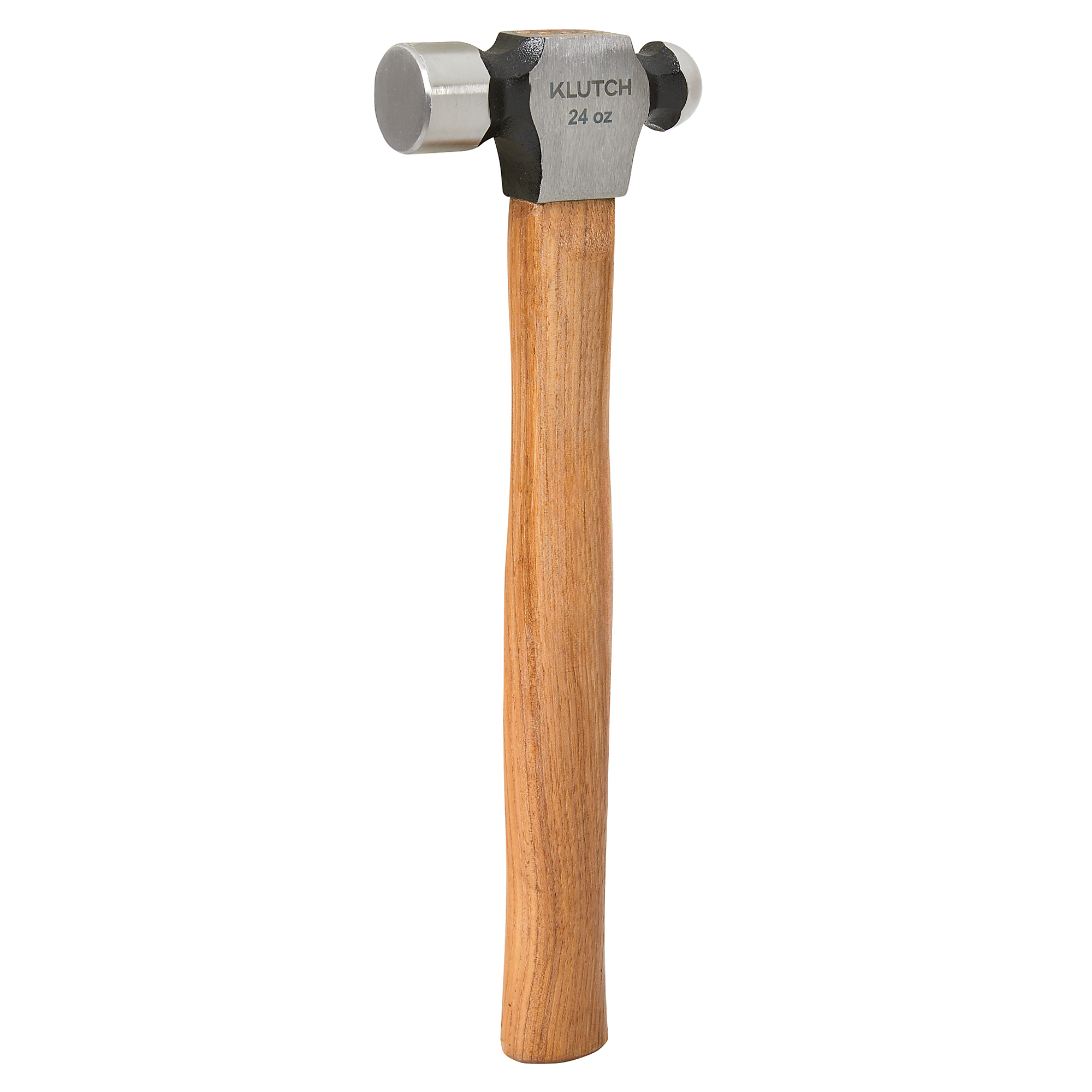 Klutch Ball Peen Hammer, 24 Oz., 14in.L Hickory Handle, Hardened Steel Head